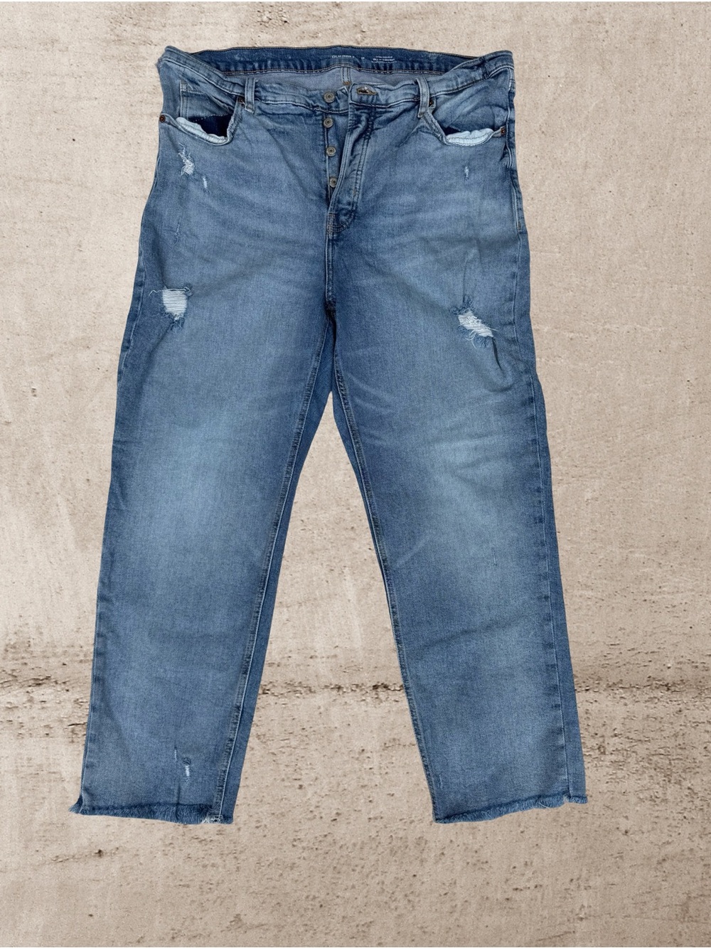 Old Navy Extra High Rise Sky-Hi Straight Jeans Womens 18 Button Fly Distressed